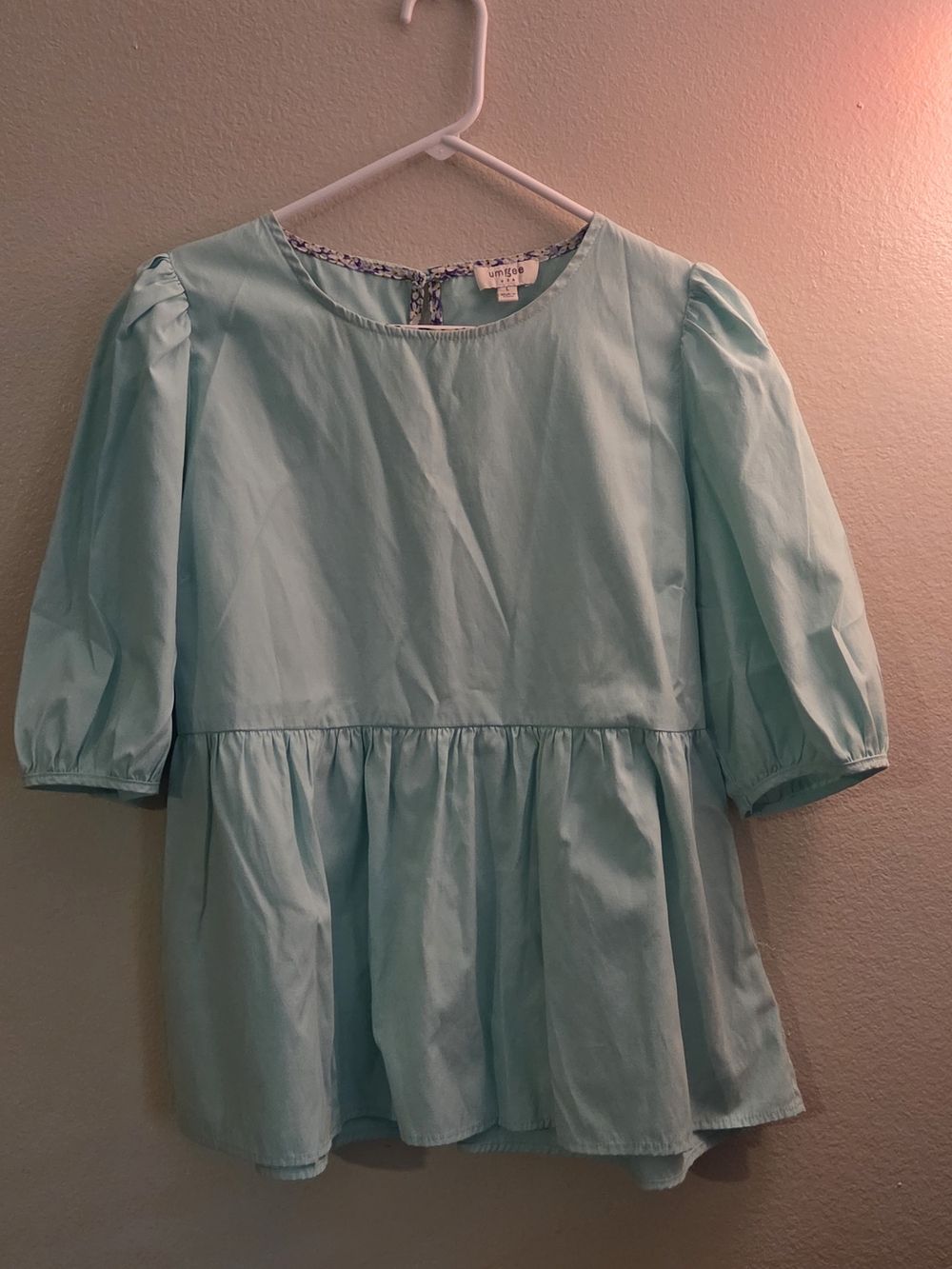Umgee Light Green Floral-Trim Peplum Top